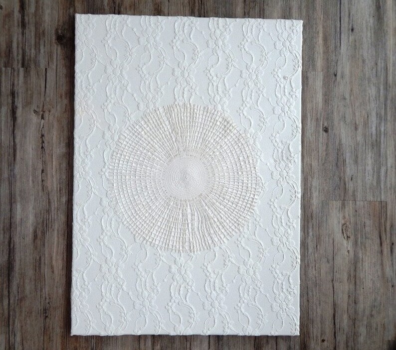 Strukturbilder, 2er Set, weiß Kreis, Unikat Original Shabby Chic mit dekorativem Stoffhintergrund, je x 50 x 70 cm Bild 4