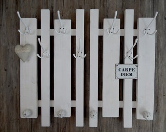 Coat rack, white, set of 2, white knobs, 86 x 70 cm