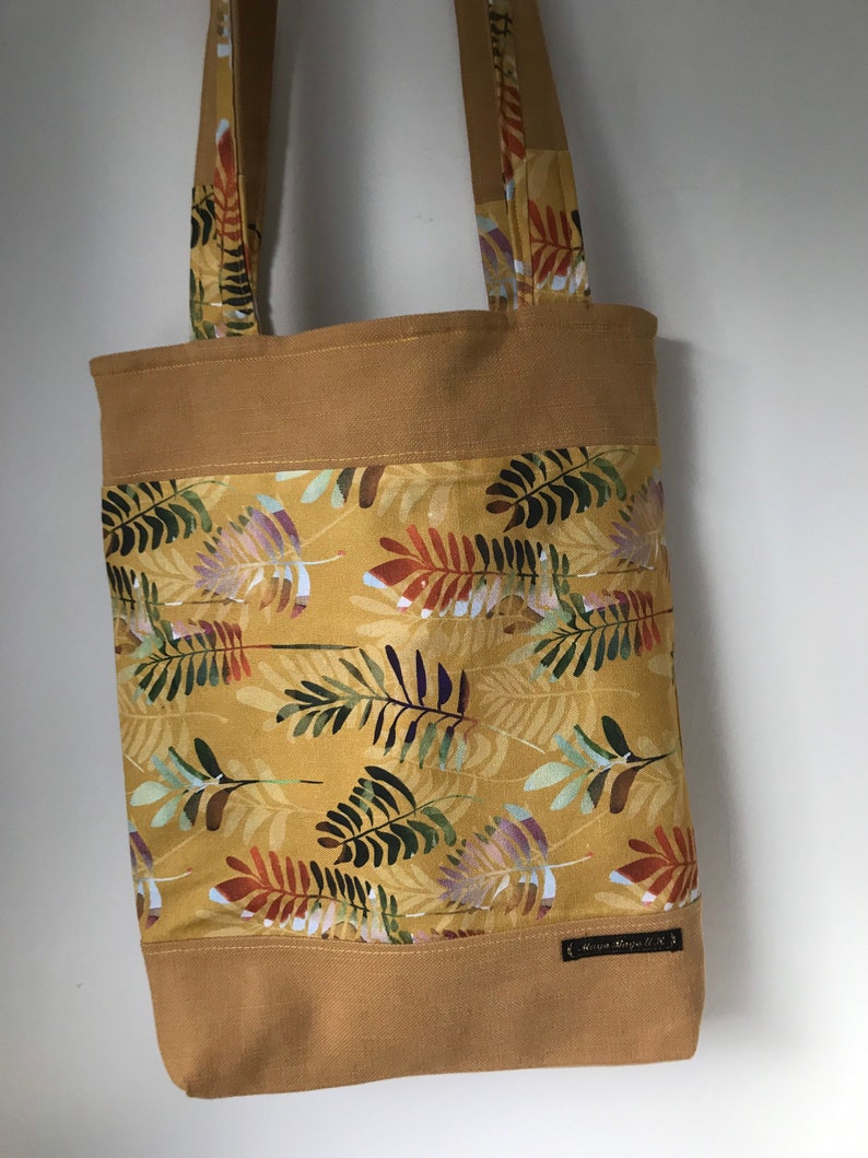 Shoulder Tote bag Fabric linen and cotton mix . Medium sized Autumn Colours