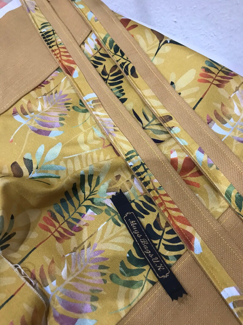Shoulder Tote bag Fabric linen and cotton mix . Medium sized Autumn Colours