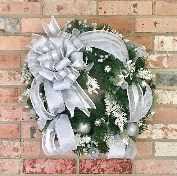 Christmas Wreath Christmas Front Door Decor Silver Wreath Etsy
