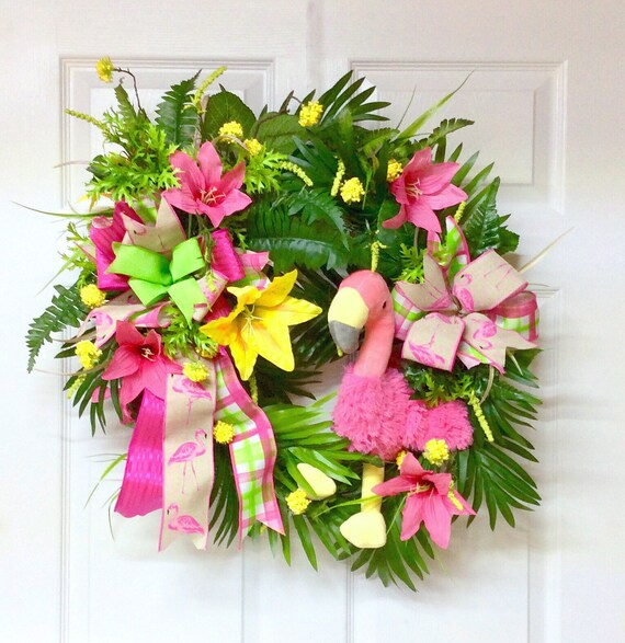 Flamingo Wreath Beach Wreath For Front Door Coastal Wreath Beach Decor Tropical Wreath