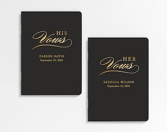 Black Vow Books, Wedding Vow Book, Vowbook Set, Vow Booklet, His and Hers Vow Books - TR1VBF