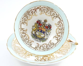 Canada Coat of Arms Gift Cup, Paragon Turquoise Tea Cup and Saucer, Canadian Gift