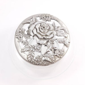 Potpourri Dish, Seagull Pewter Trinket Dish, Potpourri Bowl with Pewter Lid, Rose Design, Vintage Storage Bowl Bathroom and Vanity