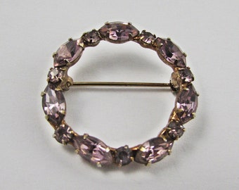 Broche Vintage Années 80 Strass Rose - Argenté Et Doré, Alliage, Occasion