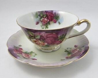 Vintage Japanese Tea Cup and Saucer by Shafford with Roses