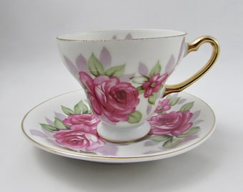 Vintage Japanese Tea Cup and Saucer with Pink Roses, Made in Japan
