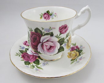 Vintage Bone China Teacup and Saucer Set with Roses