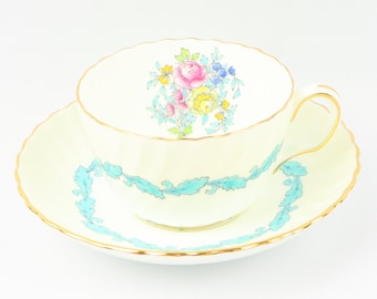 Minton Ardmore-theekop en schotel, handgeschilderd bloemmotief, vintage porseleinen porselein