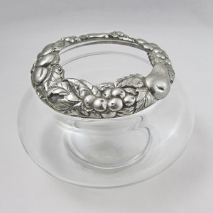 Bol pot-pourri en étain mouette avec couvercle en étain, motif fruit, plat vintage en verre et en étain, bol de rangement pour coiffeuse