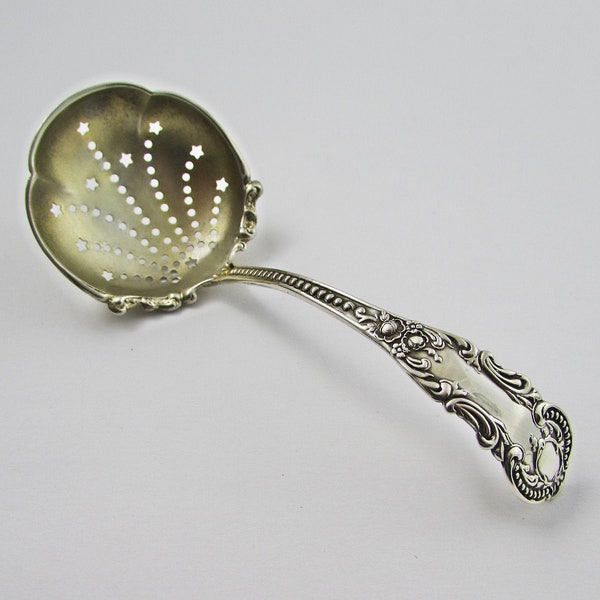 Antique Sterling Sugar Sifting Spoon, Gold Wash Bowl, Sterling Silver Spoon, 4 Inches