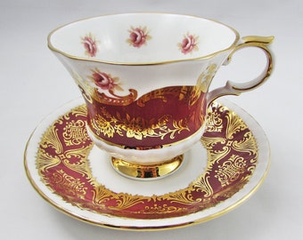 Paragon Pembroke Tea Cup and Saucer Red and Gold, MISMATCH, Vintage Fine Bone China