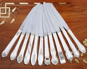 Mismatched Silverplate Dinner Knives, Vintage and Antique
