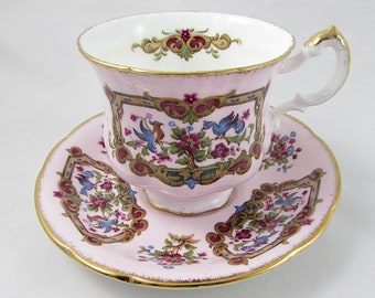 Pink Paragon Tea Cup and Saucer Set, Antique Series Sheraton Pattern, Vintage Bone China Tea Set