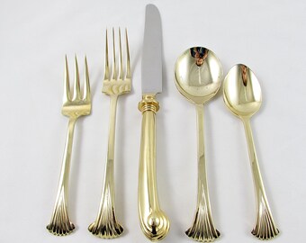 Vintage 5 Piece Place Setting, Gold Plated, Aristocrat Pattern