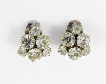 Vintage Clip On Earrings with Clear Rhinestones, Made in Austria, Clip-on, Costume Jewelry