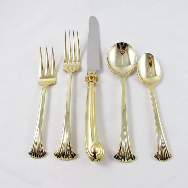 Vintage 5 Piece Place Setting, Gold Plated, Aristocrat Pattern