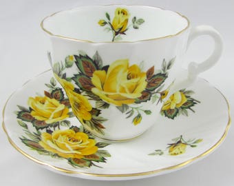 Vintage Tea Cup and Saucer by Stanley, with Large Yellow Roses, Bone China