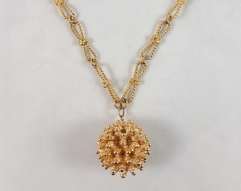 Signed D'Orlan Necklace with Orb Ball Pendant, Gold Tone, 28 Inches Long