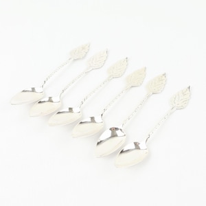 Set of 6 Demitasse Spoons, Antique 833 Silver Spoons, Leaf Handle Teaspoons, Dutch Silver, Dated 1917, Schoonhoven Assay, 4 and 3/8 Inches