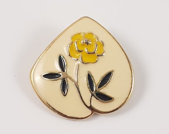 Yellow Flower Brooch, Gold Tone, Enamel, Vintage Pin Brooch