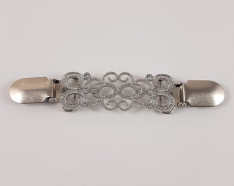 Vintage Silver Tone Collar Clips with Clear Rhinestones, Sweater Clip