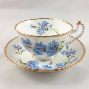 Vintage Teacup with Blue Cornflowers, Adderley Bone China