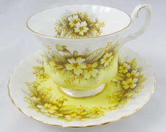 Royal Albert Duet Tea Cup and Saucer Set, Melody Series, Vintage Bone China, Yellow Tea Cup