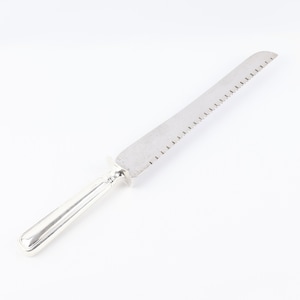 Vintage kakkniv med sterlingsilverhandtag, brödkniv, tandad kniv, 13 tum