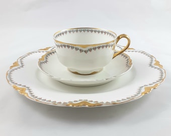 Vintage Haviland Limoges Tea Trio, Gold Trim Border, France