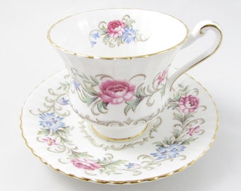 Tea Cup and Saucer Set Chatelaine Pattern with Flowers, Vintage Tea Cup, English Bone China