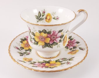 Paragon Tea Cup and Saucer Set with Flowers, Vintage English Bone China