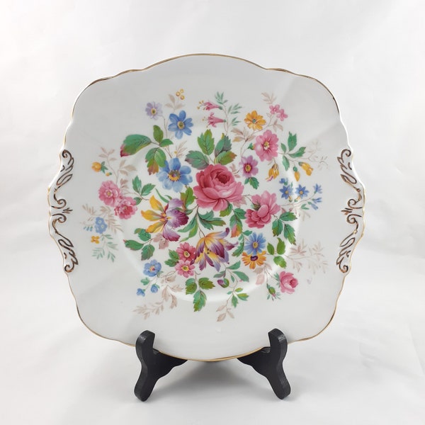 Serving Plate with Handles, Paragon Vintage English Bone China, with Flowers, 9.5 Inches