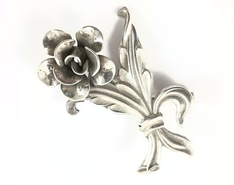 Flower Brooch, Vintage Sterling Silver Brooch, Signed Jewel Art