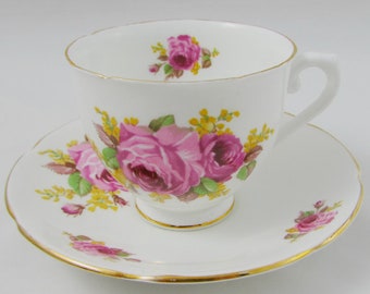 Vintage Tea Cup and Saucer by Stanley, with Large Pink Roses, Bone China