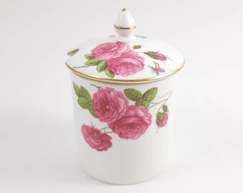 Century Rose Jar with Lid, Small Jam Jar, Jam Pot, Foley Vintage Bone China, 4 Inches Tall