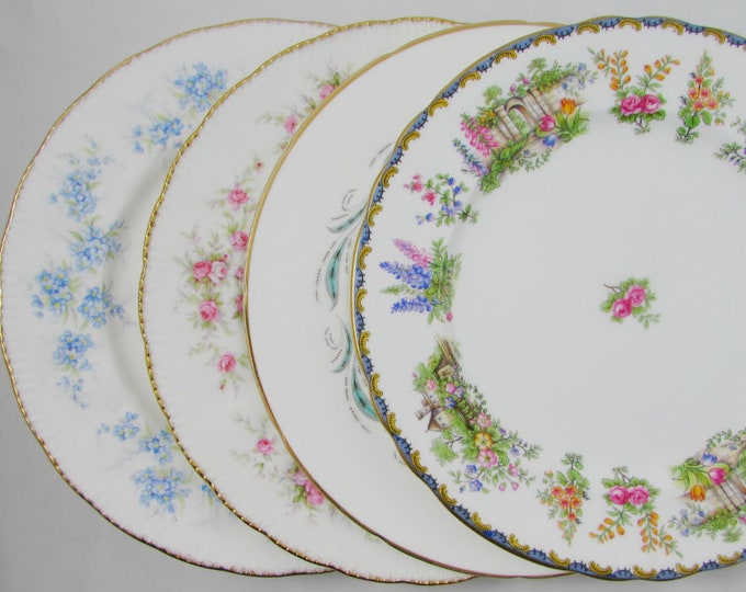 4 Mismatched Dinner Plates Bone China Vintage China 10 Inch Etsy