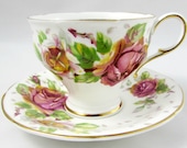 Paragon quot Golden Emblem quot Tea Cup and Saucer with Roses, Double Royal Warrant, Vintage Tea Cup, Bone China
