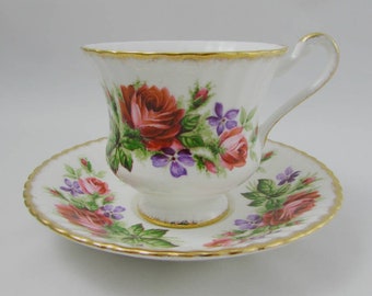 Vintage Tea Cup and Saucer Set with Roses, English Bone China