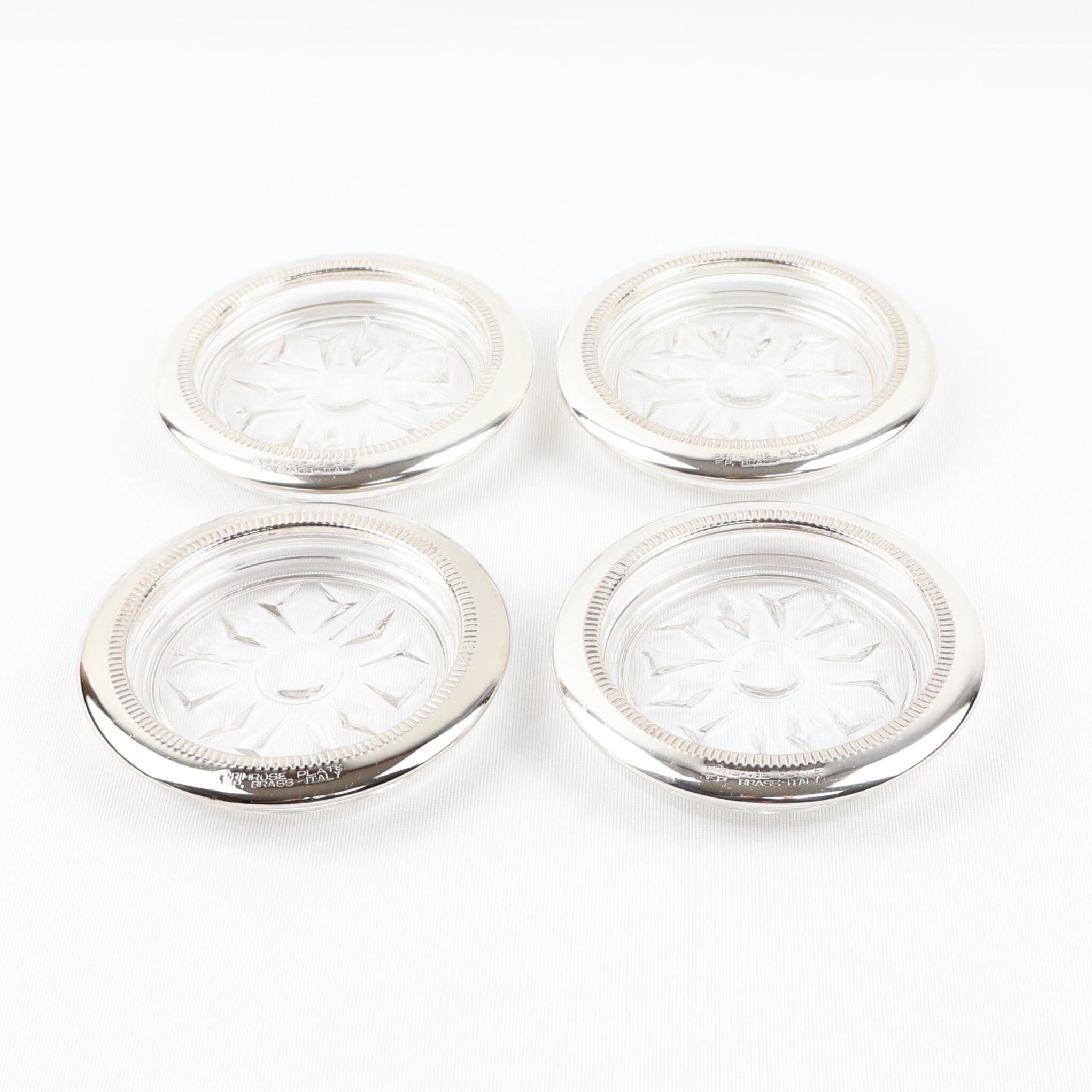 Set of 4 Silver Plated and Glass Coasters Primrose Plate E.P. Brass Italy Vintage Coasters Vintage Decor 4 Inches Etsy UK
