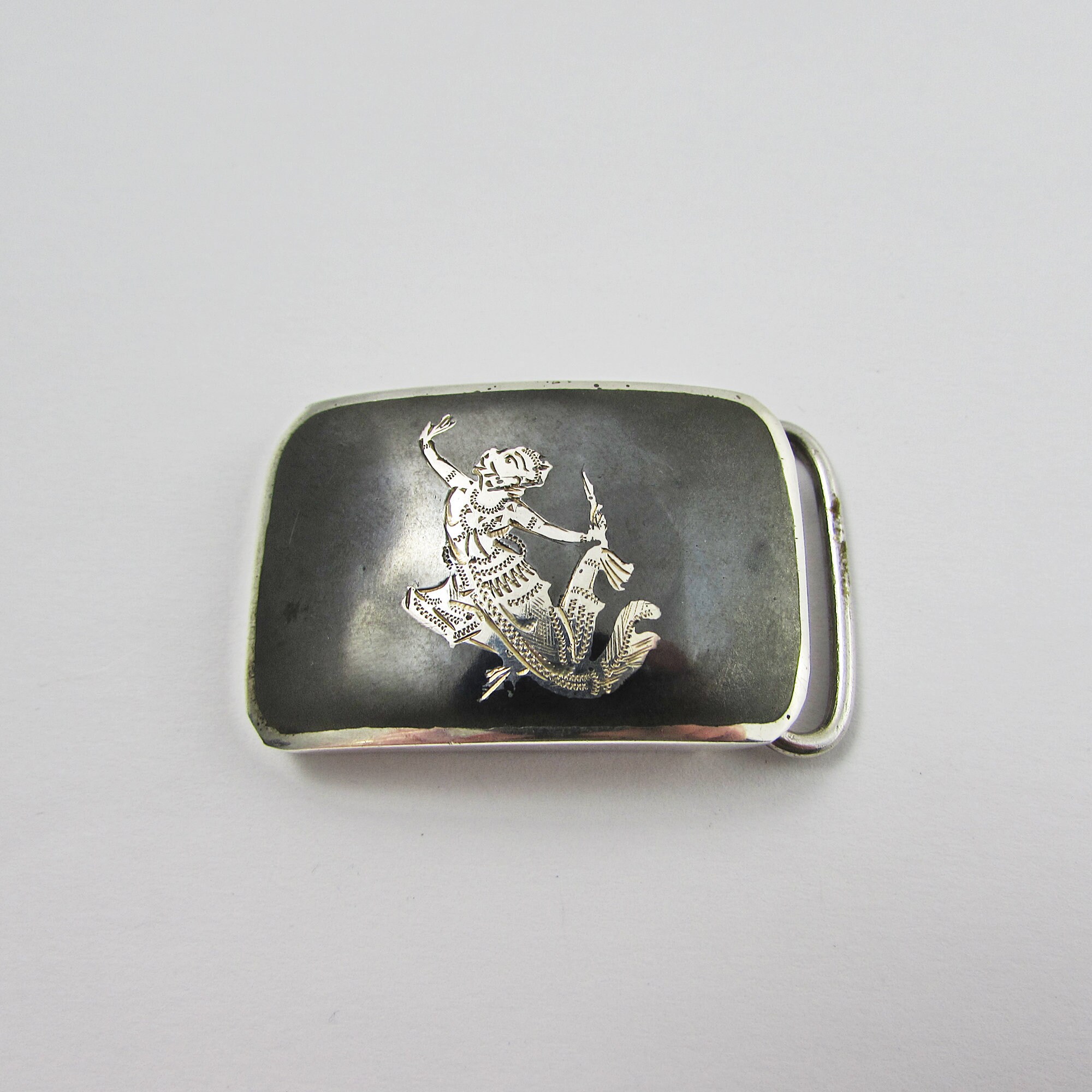 Antique Siam Sterling Silver Niello Thailand Buddha Belt Buckle 17g .925 ALEX & CO. 925 Sterling Silver Antique Siam Niello Elephant  main image 3