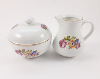 Cream and Sugar Set with Flowers, Made in German Democratic Republic