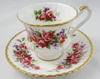 Teacup and Saucer with Pink Roses, Vintage English Bone China