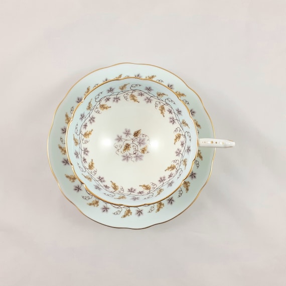 Coalport Tea Cup and Saucer, Pale Blue with Grape Vines, Minerva Pattern, Vintage Tea Cup, Bone China