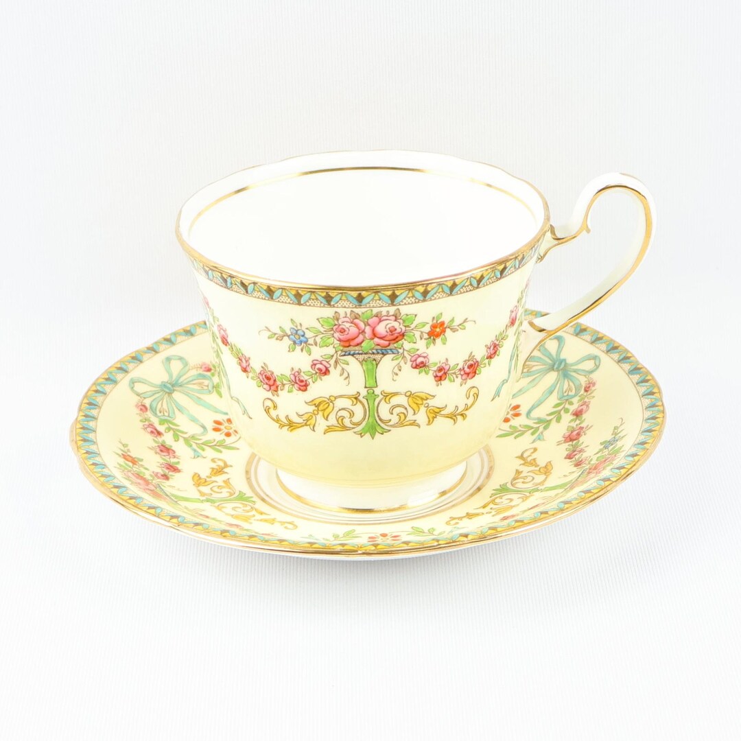 Aynsley Blue Bow Tea Cup and Saucer Set Hand Painted, Rosedale, Aynsley ...