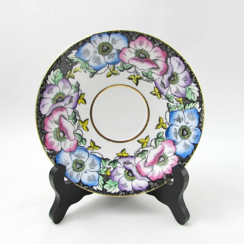 Vintage Tea Cup and Saucer Black with Flowers by Taylor and Etsy