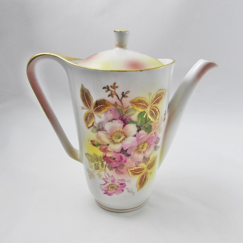 Schumann Arzberg Small Coffee Pot 6.5 Inches Tall Wild Rose Pattern Vintage Teapot Bavaria Tea Pot Germany Bone China Teapot