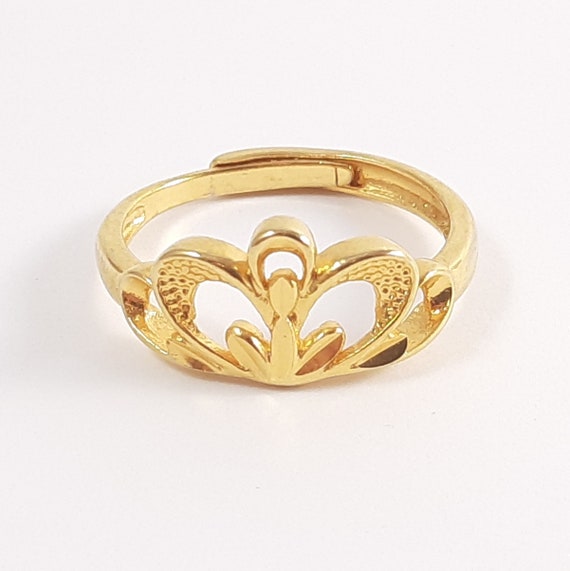 Round Cut Crown Shape Gold Plated Ring - Helloice Jewelry