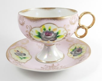 Pink Tea Cup and Saucer, Made in  Japan, Vintage Japanese Tea Cup